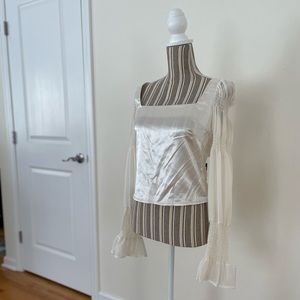 NWT Lulus Ivory Tie Back Crop Square Neck Satin Blouse S Small